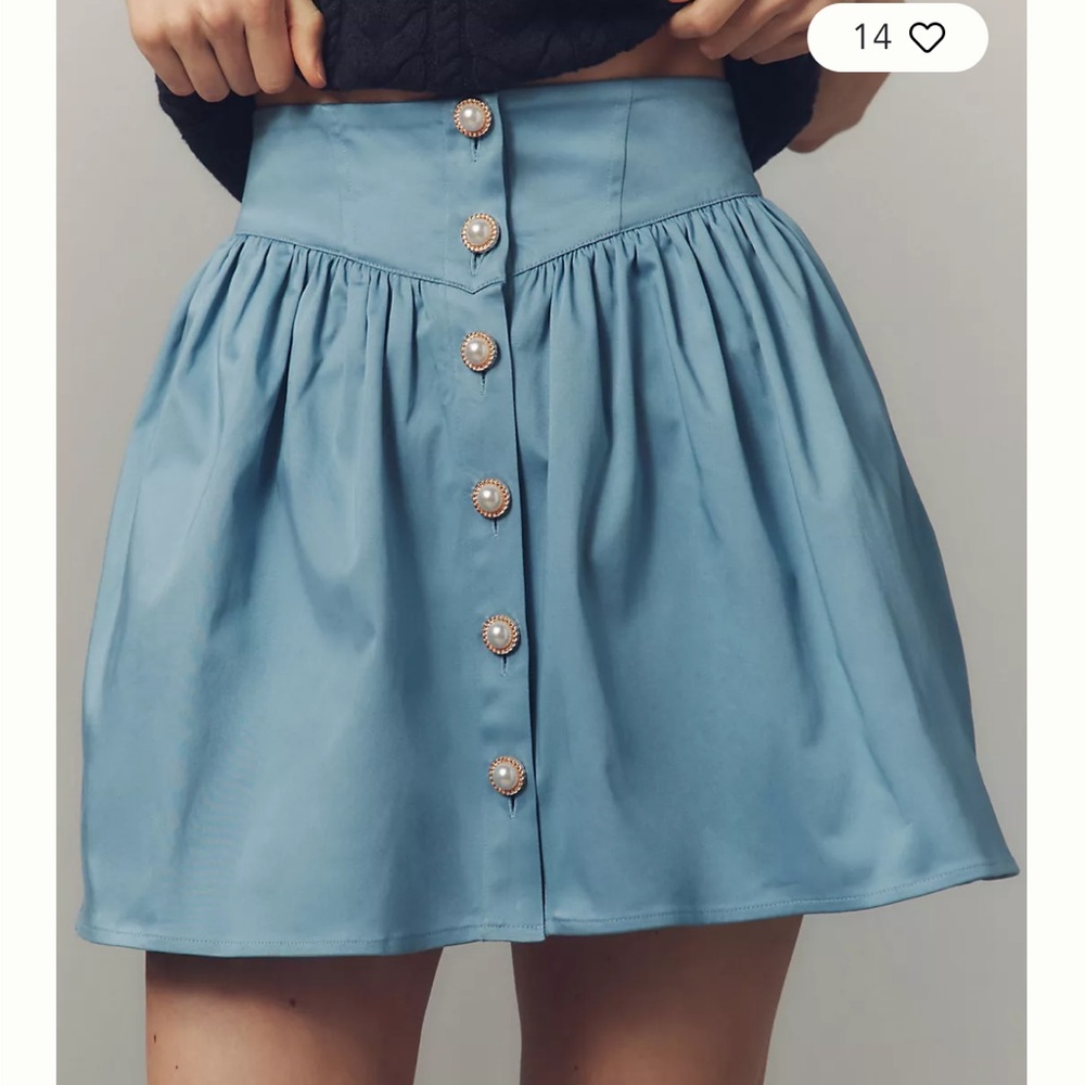 Maeve Sky Blue Button-Up Mini Skirt - Picture 3 of 8